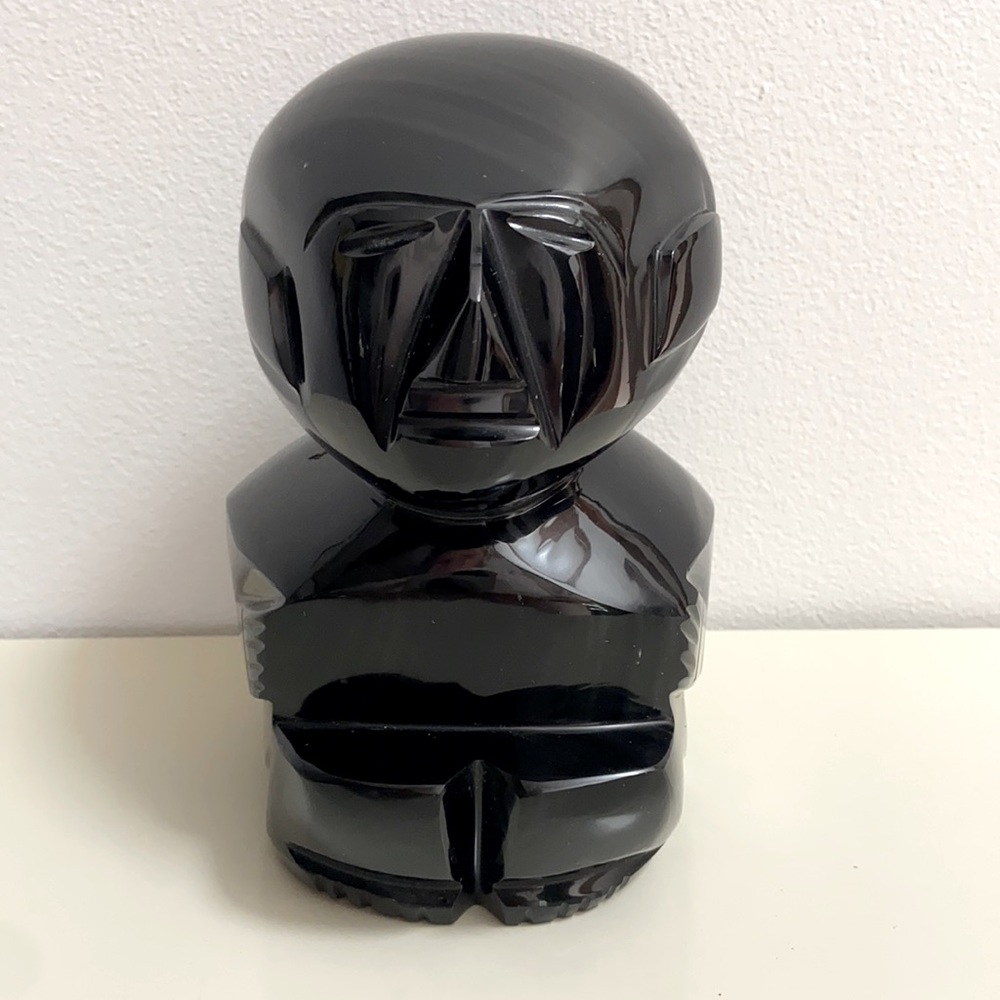 Vintage 🪆Black Obsidian Hand Carved Aztec Figure Sculpture Art Home Decor